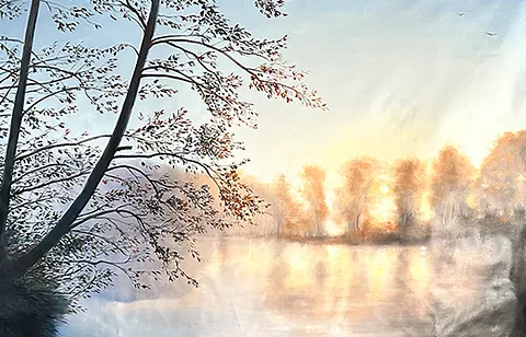Gemälde mit Baum vor See
